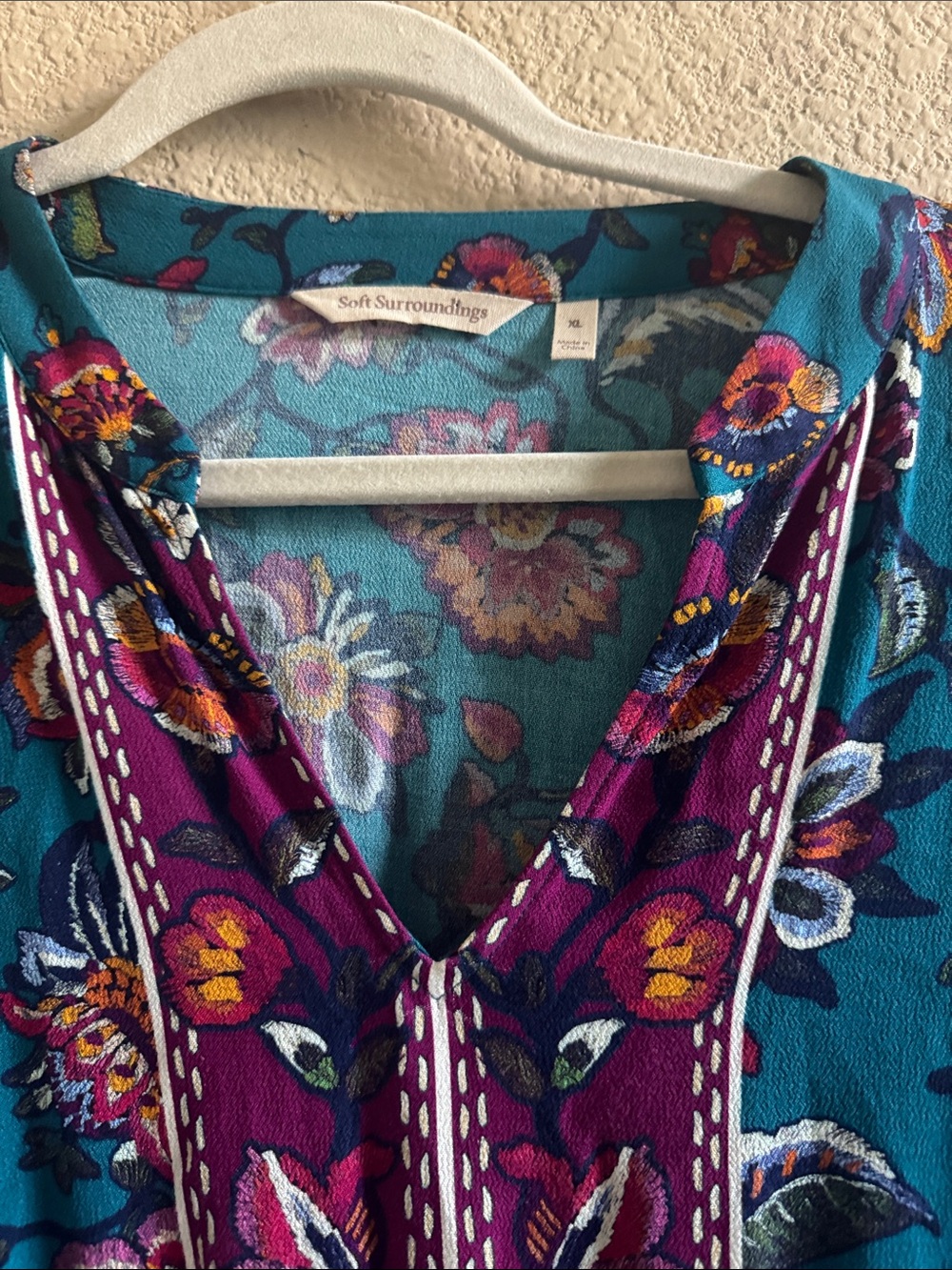 Soft Surroundings Allene Teal Floral Boho Maxi Dress Size Extra Large - Picture 6 of 10